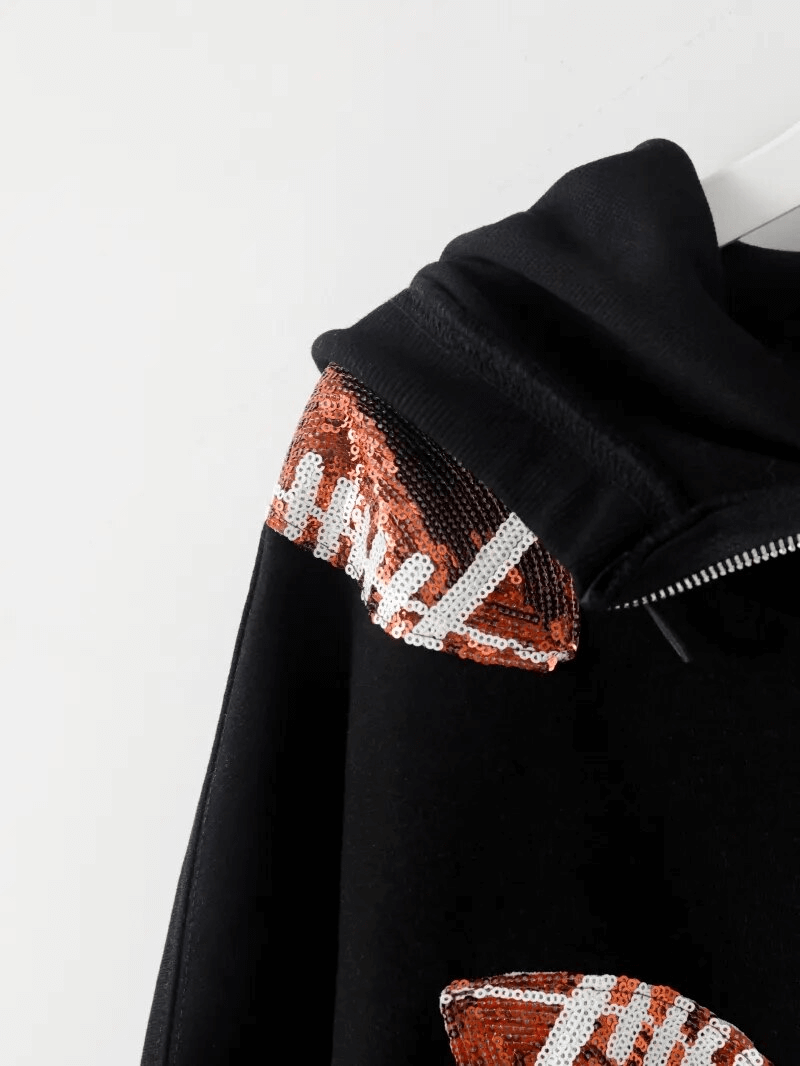 Sporty casual women's hoodie with sequin detailing and hood, featuring a high-quality cotton blend for comfort and style.